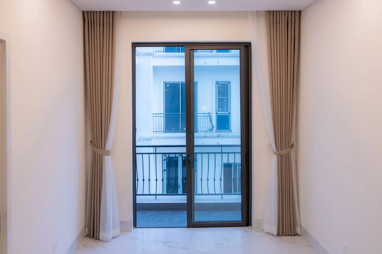 Bright room with a large sliding glass patio door